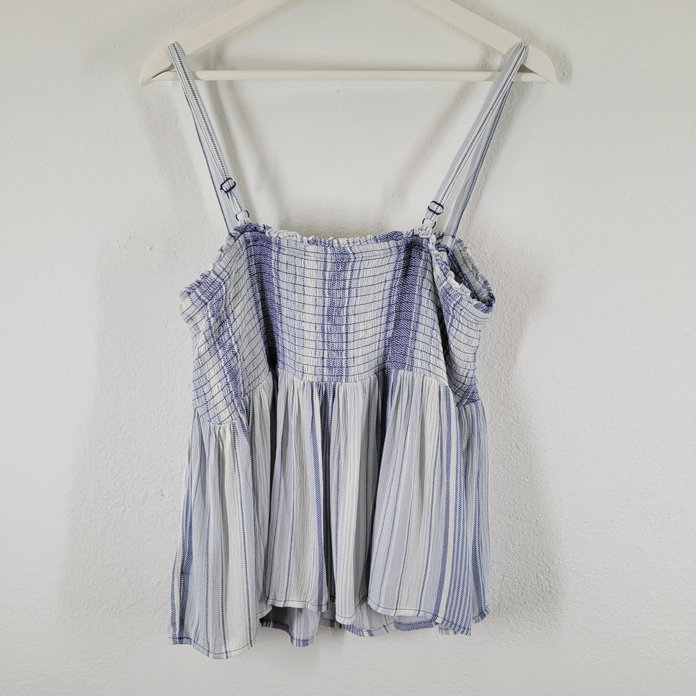 Torrid Camisole Women 2 Blue White Striped Smocked Peplum Babydoll Tank Top - Picture 6 of 9
